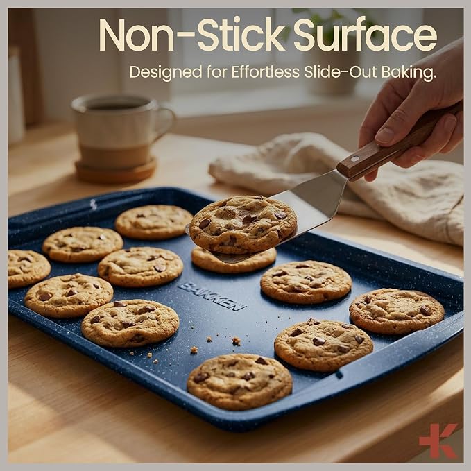 BAKKEN Kitchen Baking Pan Set - Nonstick Blue Marble Coating, Commercial Grade Carbon Steel Bakeware Sets, Baking Kitchen Essentials, PFOA, PFOS, PTFE Free, Oven Safe Tray (Up To 450° F), Set of 6 - Image 5