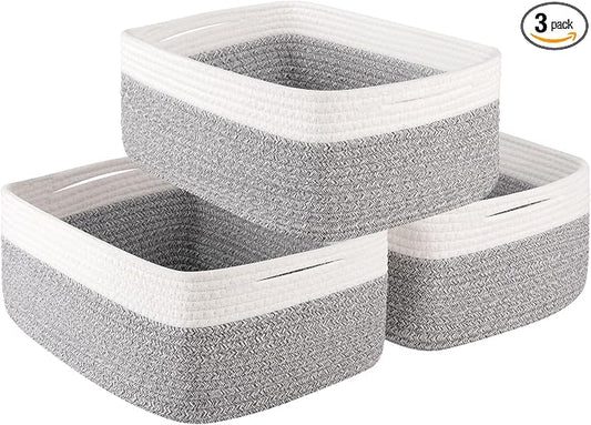 OIASKET Storage Baskets for Organizing 3 Pack, Woven Baskets for Shelves, | Closet Organizer Bins with Handle, Empty Gift Basket, Toy Storage for Toys, Blankets, Towels, Clothes, Books, 15"x11.42"x6.7" by OIASKET