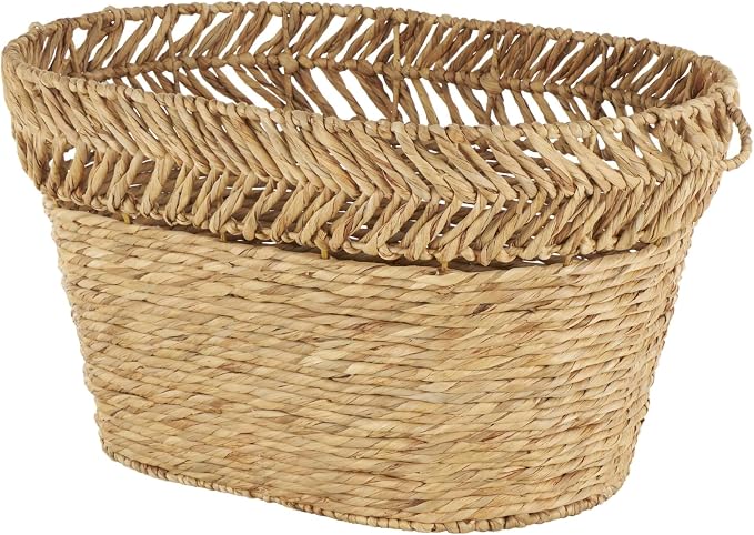 Deco 79 Seagrass Handmade Decorative and Functional Storage Basket Large Woven Oval Basket Organizer with Zig Zag Patterned Rim, Basket for Storage 30" x 20" x 17", Brown - Image 7