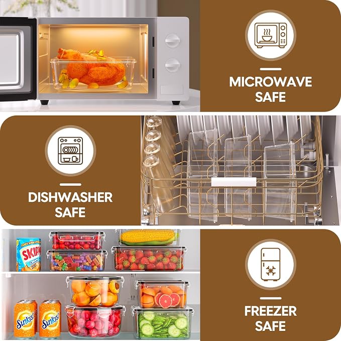 KEMETHY 50 PCS Food Storage Containers with Airtight Lids, BPA-Free | Meal prep / Dishwasher safe / Microwave safe / Assorted sizes / Stackable / Labels / Leakproof - Image 5