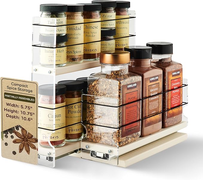 Combo Spice Rack Drawer - Pull Out Pantry Organizers and Storage - Kitchen Cabinet Organizer - Seasoning Sliding Caddy - Made in USA (5.75" W x 10.75" H x 10.60" D, Partially Assembled) by VerticalSpice