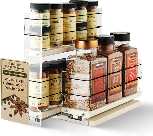 Combo Spice Rack Drawer - Pull Out Pantry Organizers and Storage - Kitchen Cabinet Organizer - Seasoning Sliding Caddy - Made in USA (5.75" W x 10.75" H x 10.60" D, Partially Assembled) by VerticalSpice