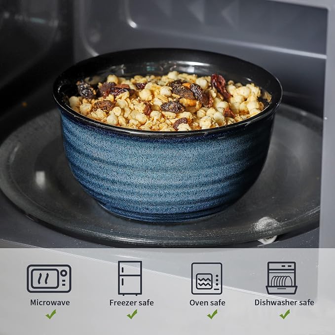 HASENSE Ceramic Cereal Bowls Set of 6, 20 Oz Navy Blue Stoneware Bowls, Farmhouse Bowls for Cereal, Soup, Rice, Pasta & Salad, Dishwasher & Microwave Safe - Image 5