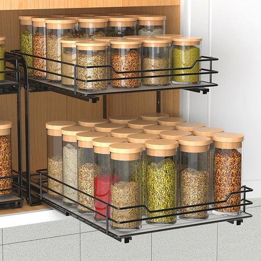 BOIVSHI 2-Tier Spice Rack, Pull Out Cabinet Organizer Spice Racks Height Adjustable Heavy Duty Metal Basket for Inside Cabinets & Pantry Closet(9.5''Wx10.5''Dx9.5''H) by BOIVSHI