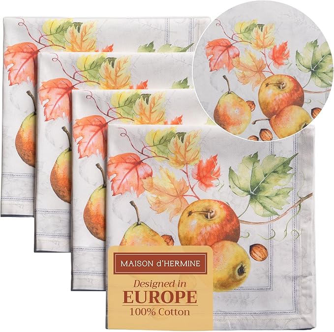 Maison d' Hermine Cloth Napkins Set of 4 Reusable 100% Cotton (20" x 20") | Everyday Square Napkins Cloth Washable Dinner Wedding Restaurant Hotel Kitchen Thanksgiving Christmas - Fruit D'Hiver by MaisondHermine
