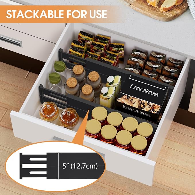 Bamboo Drawer Dividers, Adjustable Drawer Organizers, Fits 12.6–16" Drawers | 2.5" High, 4 Pack Expandable Drawer Separators for Kitchen, Nursery, Dressers & Office Storage, Black - Image 5