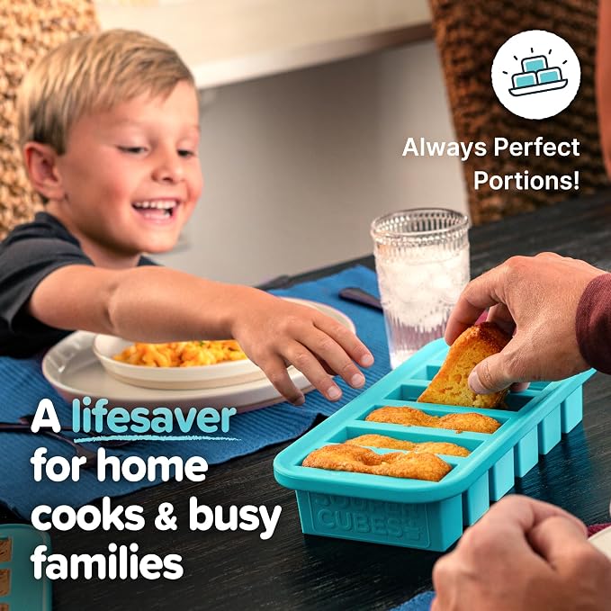 Souper Cubes 1/2 Cup Silicone Freezer Mold with Lid, Aqua, 1-Pack | 100% Platinum-Cured Silicone Freezer Cube, Oven & Microwave Safe, Perfect for Freezing Broth, Sauces, Sides and More - Image 2