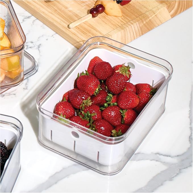 iDesign Small Fridge Berry Bin with Removable Colander Basket and Lid - Set of 2 - Clear/White - Image 6