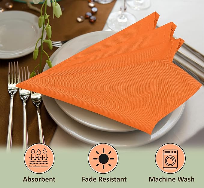 Ruvanti Cloth Napkins Set of 6, 18x18 Inches Napkins Cloth Washable, Soft, Durable, Absorbent, Cotton Blend. Table Dinner Napkins Cloth for Thanksgiving, Halloween Dinners Parties - Orange/Fall - Image 8