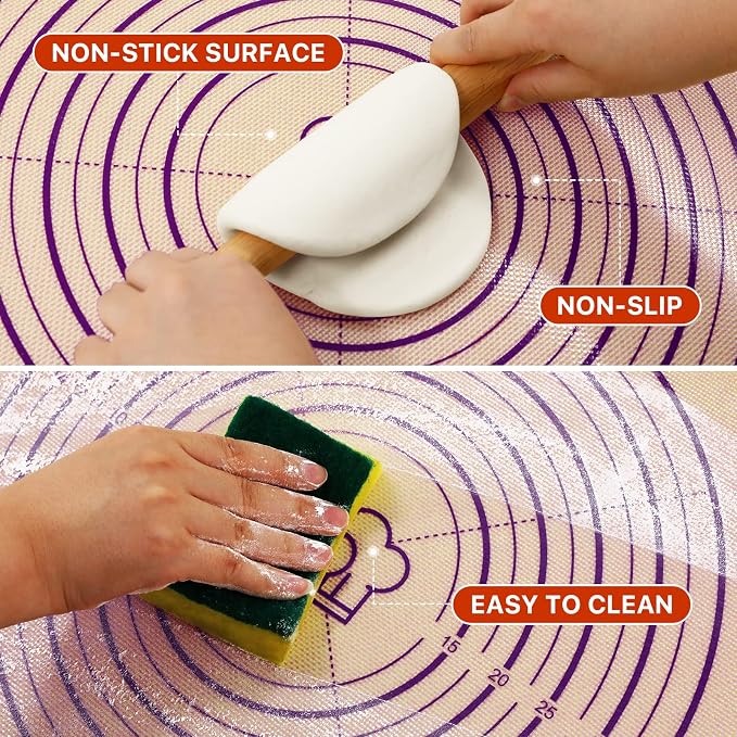 DANIA & DEAN 26"x16" Extra Thick Silicone Baking Mat for Pastry and Bread | Non-Slip & Non-Stick Mat with Measurements, for Pizza, Pie Crust, Dough Rolling, Pasta & Sourdough, Reusable Counter Sheet - Image 7