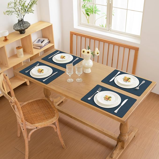 FROMHEART Faux Leather PU Placemats Set of 12 (Dark Blue,11.8" x 17") | Waterproof,Heat/Oil Stain-Resistant Table Mat–Reversible,Non-Slip,Easy to Clean Place Mats for Kitchen,Dining,Indoor/Outdoor - Image 2