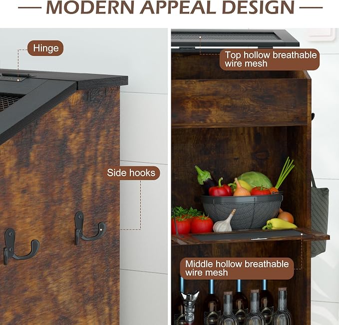 Wooden Potato and Onion Storage Bin w/Lid, Large Capacity and Ventilated Design, Ideal for Pantry, Kitchen Brown - Image 5