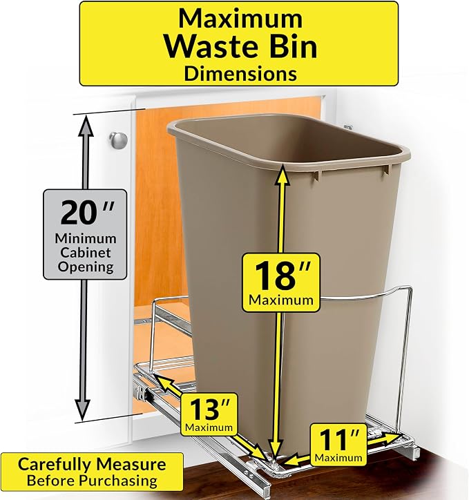 LYNK PROFESSIONAL® Pull-Out Trash Can Drawer – Sliding Organizer for Kitchen Cabinet or Under-Sink Use – Heavy Duty Storage Rack (Bin Not Included) - Image 5