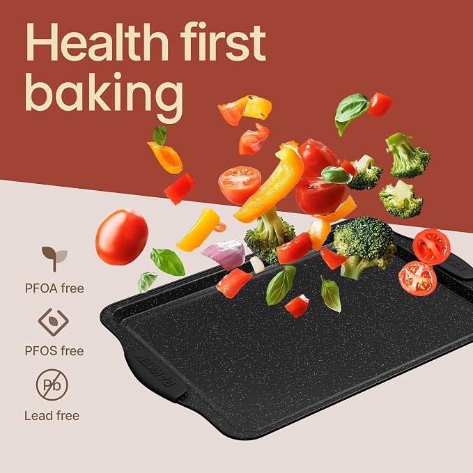6-Piece Nonstick Gray Marble Coated Bakeware Set - Professional Quality Carbon Steel Pans with Silicone Handles - Ideal for Oven, Refrigerator, Freezer - Dishwasher Safe - Image 7