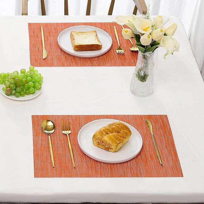 Leetaltree Orange Placemats Set of 6 - Heat Resistant Non-Slip Place mats for Dining Table, Washable Durable PVC Vinyl Woven Table Mats（Orange, 6） - Image 7