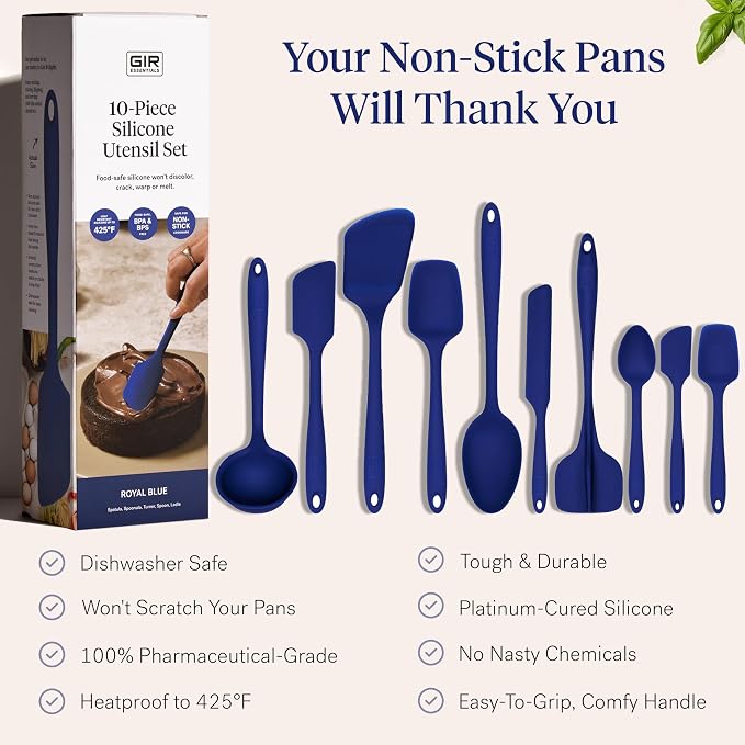 GIR: Get It Right 10-Piece Silicone Essentials Kitchen utensils set - Ladle, Spatula, Flip, Spoon & Spoonula - Non toxic cooking utensils for Nonstick Cookware, Cooking and Baking - Royal Blue - Image 4