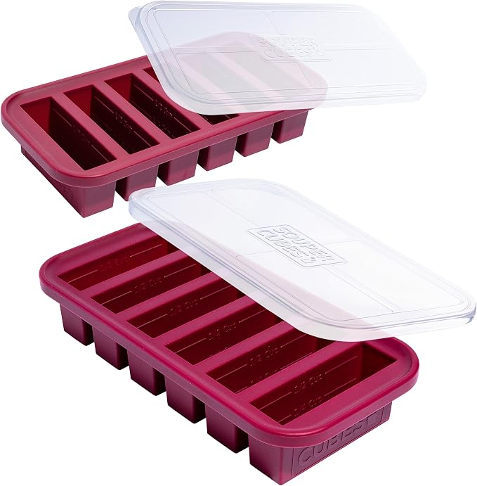 Souper Cubes 1/2 Cup Silicone Freezer Molds with Lids, Cranberry, 2-Pack | 100% Platinum-Cured Silicone Freezer Cubes, Oven & Microwave Safe, Perfect for Freezing Broth, Sauces, Sides and More by SouperCubes%C2%AE