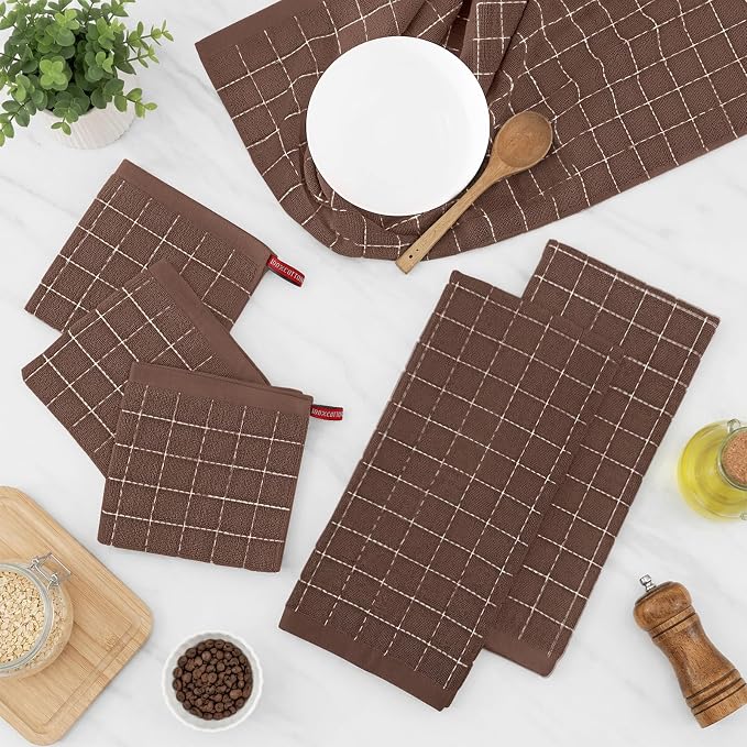 Kitinjoy 100% Cotton Terry Kitchen Dish Cloths, 12”x 12”, 8-Pack, Brown | Ultra Soft and Absorbent Dish Towels for Kitchen, Suitable for Drying and Washing Dishes - Image 3