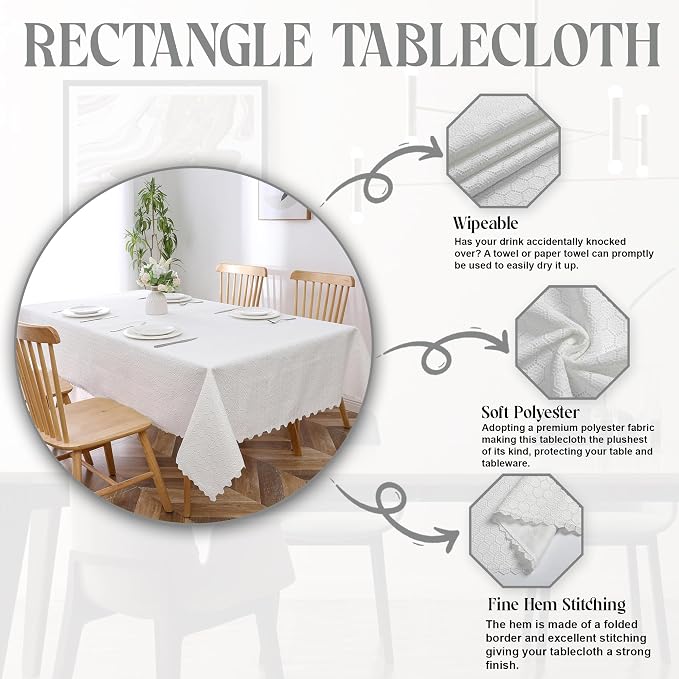 Majestic Giftware Polyester Tablecloths for Rectangle Tables - White Lace | (70/160) - TC1725L Mini Hexagon - Lined Design Dining Table Cover | Decorative Washable Tablecloth for Home, Kitchen, Dining - Image 2