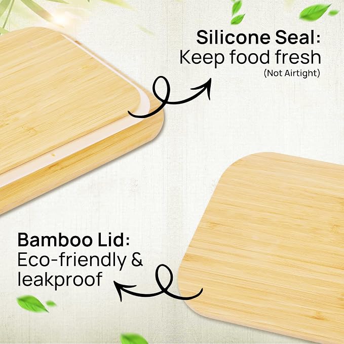 Vtopmart 4 Pack Glass Food Storage Containers with Bamboo Lids Meal Prep | Reusable Meal Prep Containers for Leftovers, Lunch & Kitchen Storage, Microwave, Oven, Freezer and Dishwasher Safe - Image 3