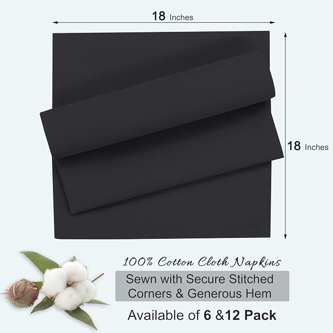 Ruvanti Cloth Napkins Set of 6, 18x18 Inches, 100% Cotton, Washable, Soft & Absorbent, Perfect for Wedding, Christmas, ‎Thanksgiving Dinners - Black Beauty - Image 8
