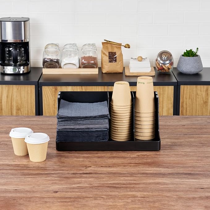 Restaurantware Restpresso Coffee Bar Organizer, 1 Count Durable 3 Compartments, Compact Size, Black Plastic Tabletop Coffee Supplies Organizer For Homes, Office Spaces, Breakrooms, and Lounges - Image 7