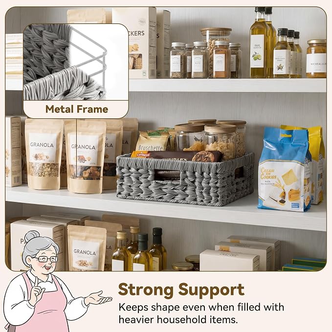 GRANNY SAYS Wicker Baskets for Organizing, Waterproof Pantry Baskets,1-Pack | Large Shallow Basket,Wicker Storage Baskets for Shelves,Woven Baskets for Storage,Rectangle Basket,Wicker Baskets for Storage - Image 2