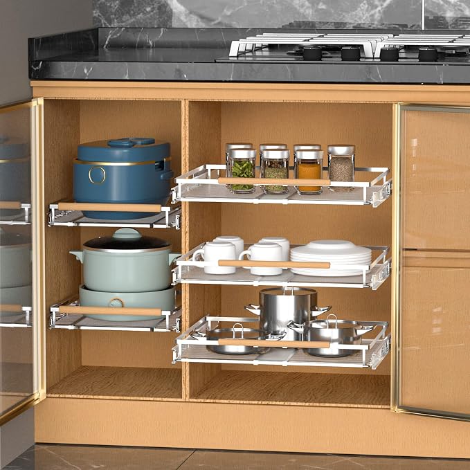 Pull Out Drawer Cabinet Organizer, Expandable Slide Out Storage Shelves - Heavy Duty, Durable and Smooth Slide-Out, 17" x 28" Wide x 22.5" Deep, 2 Pack - Image 4