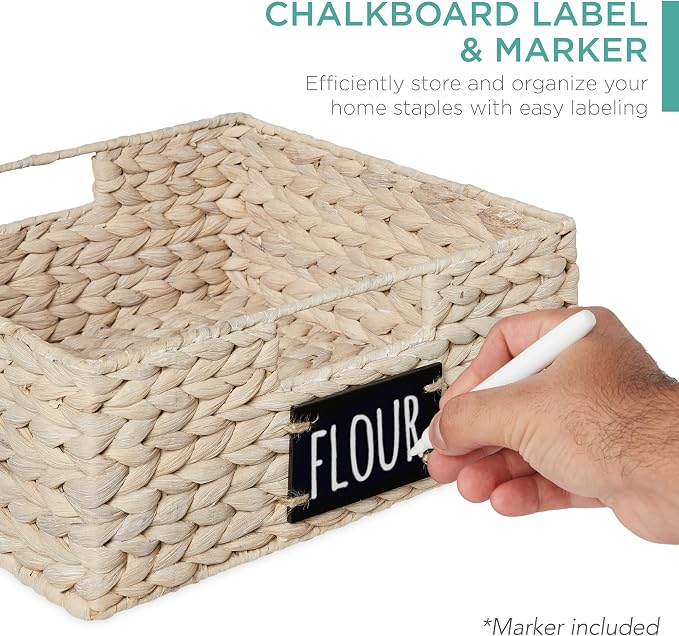 Best Choice Products Set of 4 13x12in Water Hyacinth Pantry Baskets, Woven Organizers w/Chalkboard Label, Chalk Marker - White - Image 2