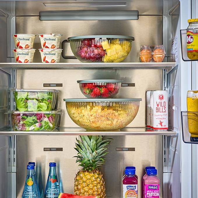 8pc Ribbed Glass Mixing Bowls with Leakproof Airtight Lids - BPA-Free Meal Prep Stackable Space Saving Nesting, Kitchen Baking Food Storage & Serving Containers - Microwave, Freezer, Dishwasher Safe. - Image 5