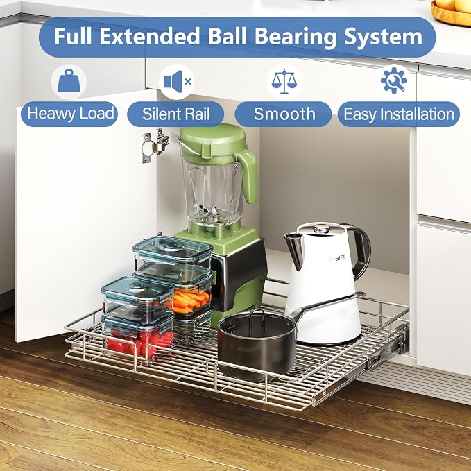 ROOMTEC Pull Out Cabinet Organizer, Cabinet Pull Out Shelves 28½" W x 21½" D, Heavy Duty Cabinet Drawers Slide Out Kitchen Cabinet Organizers Storage Shelf - Image 2