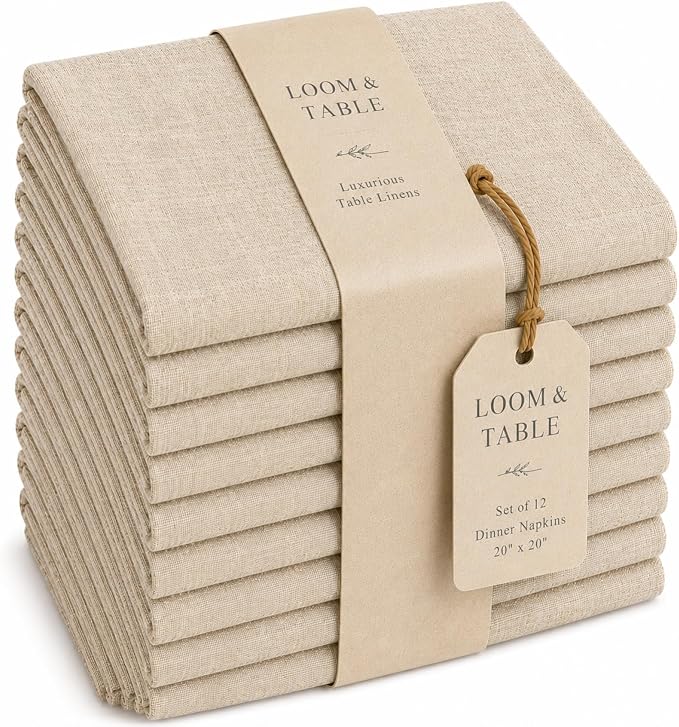 Juniper Gold Polyester Napkins by Loom & Table - Set of 12 - Elegant, Wrinkle-Resistant, Machine Washable – Luxury Napkin for Dining Room, Weddings, Dinner Parties, Holidays, Birthdays - 20 X 20 by LoomandTable