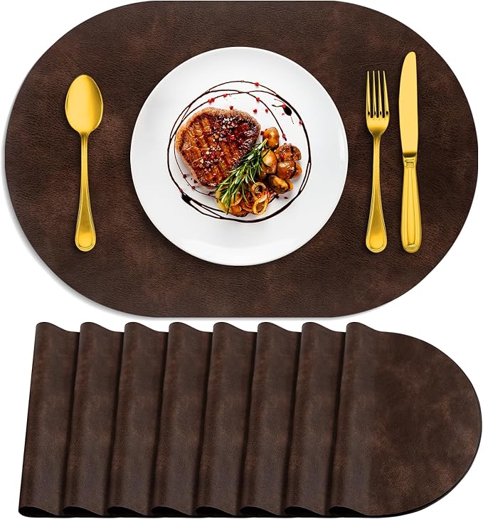 ADRIMER Placemats, Heat Resistant Oval Placemats Set of 8 Washable 12 x 17 Inch, Waterproof Table Mats, Wipeable Pu Place Mats for Kitchen, Dining Room, Coffee by Adrimersdreamistobeanindispensablecompanioninyourlife