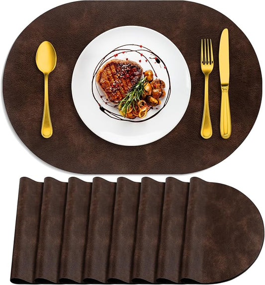 ADRIMER Placemats, Heat Resistant Oval Placemats Set of 8 Washable 12 x 17 Inch, Waterproof Table Mats, Wipeable Pu Place Mats for Kitchen, Dining Room, Coffee by Adrimersdreamistobeanindispensablecompanioninyourlife