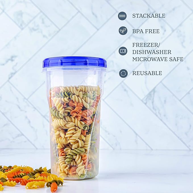 PLASTICPRO [48 oz 4 Pack] Twist Top Deli Containers Clear bottom With blue Top Twist on Lids Reusable, Stackable, Food Storage Freezer Container Pack of 4 - Image 3