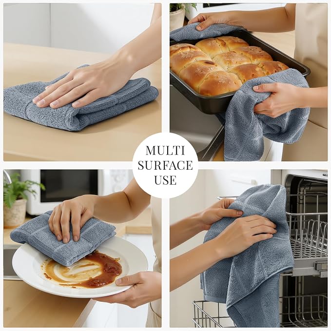 Homaxy 100% Cotton Kitchen Towels 18"x28", 8 Pack Dish Towels, Grey | Large 380 GSM Soft and Absorbent Kitchen Hand Towels with Terry Grid Design, Utility Tea Towel Set with Hanging Loop - Image 5