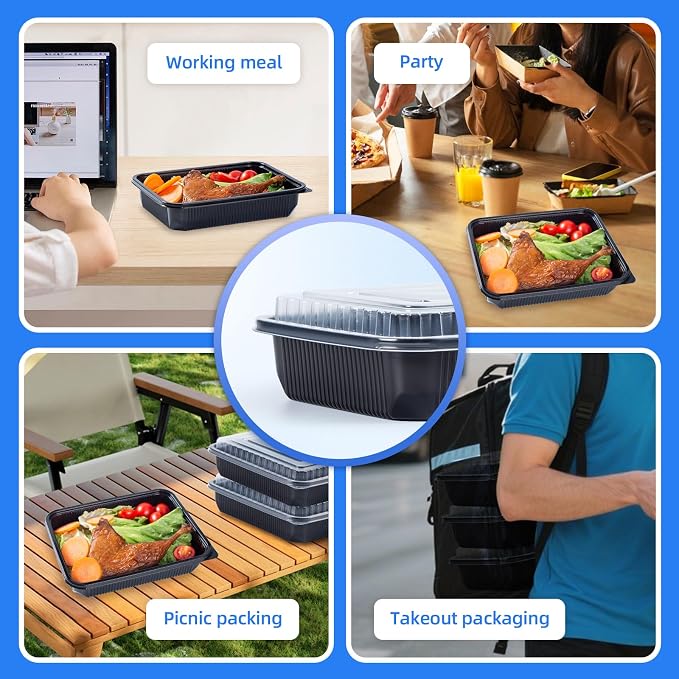 YANGRUI 40 Pack 48oz Meal Prep Containers - Shrink-Wrapped No Pre-Wash | Single Deep Compartment Leakproof | Shatterproof Flexible Pure PP | Microwave Safe To-Go Box for Chicken, Ribs & Leftovers - Image 7