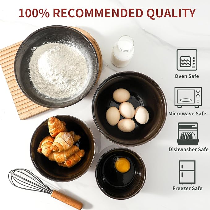 HASENSE Mixing Bowls, 2.1/1.5/1.0/0.5 Qt, Nesting Bowls for Cooking, Baking, Ceramic Serving Dishes Set of 4 for Salad, Fruits, Popcorn, Thanksgiving Christmas Gift, Dishwasher & Microwave Safe, Red - Image 4