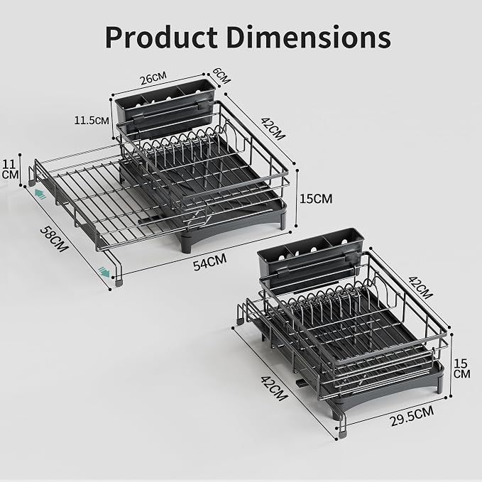 Large Dish Drying Rack - Expandable Dish drainers for Kitchen Counter,Over The Sink Dish Drainer Drying Rack,Rustproof Dish Drainer with Utensil Holder and Drainboard - Image 2