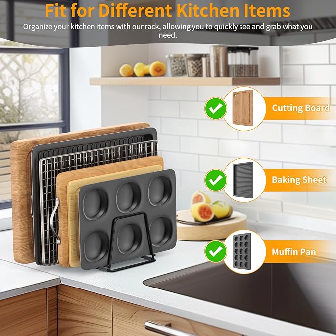 Cutting Board Organizer Kitchen Organizer Rack for Cutting Board, Bakeware, and Cookie Sheet, 5-Slot Heavy-Duty Steel Cookware Holder,Rust-Resistant with Anti-Slip Feet (1, Small) - Image 4