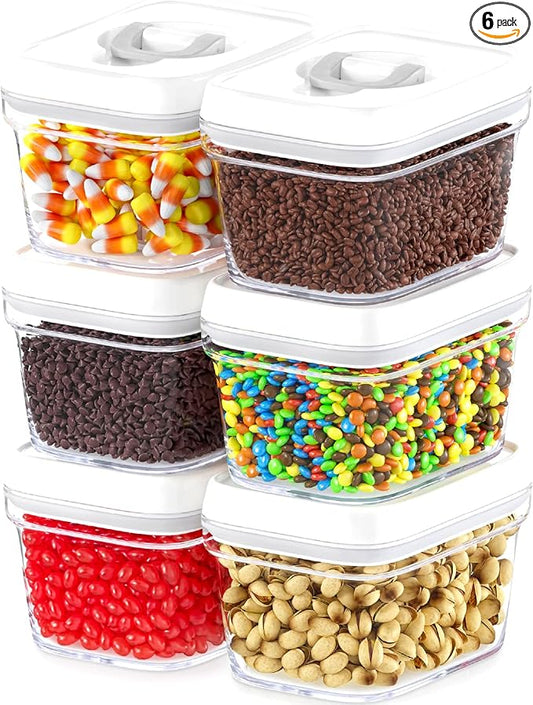 DWËLLZA KITCHEN Airtight Food Storage Containers with White Lids – 0.4L 6 Pc Clear Plastic Kitchen canisters Pantry Organization for Spices, Candy, Nuts, BPA-Free, Keeps Food Fresh & Dry by DW%C3%8BLLZAKITCHEN
