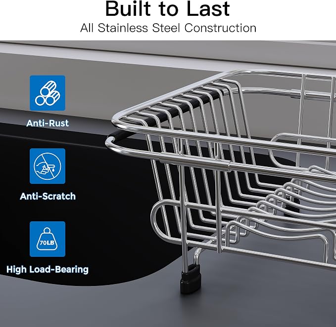 JASIWAY Sink Small Dish Drying Rack with Utensil Holder, for RV, Apartment | Over Sink Expandable Stainless Steel Dish Drainers for Compact Kitchen, Space Saving, Fast Drain, Rustproof, For 1-2 people - Image 7