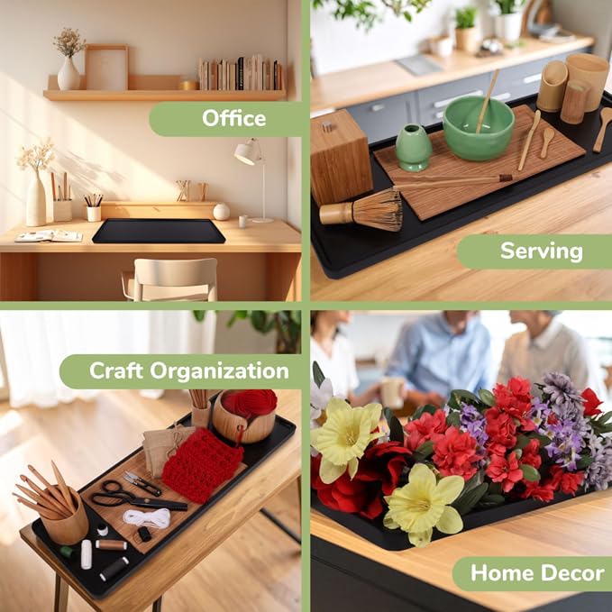 Bamboo Serving Tray - 26" x 9" x 0.75" - Black - 3 Trays - Image 6