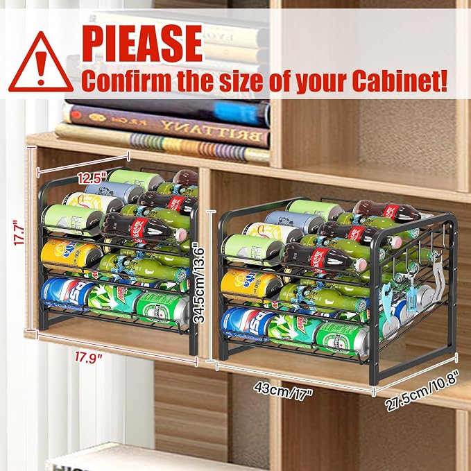 6-Tier Stackable Soda Can Rack Organizer for Pantry, Black, 2 Pack | Adjustable Can Dispenser Holds Up to 60 Cans, with 12 Hooks,Can Storage Holder for Various Ounces of Canned Food Soda Drinks - Image 2