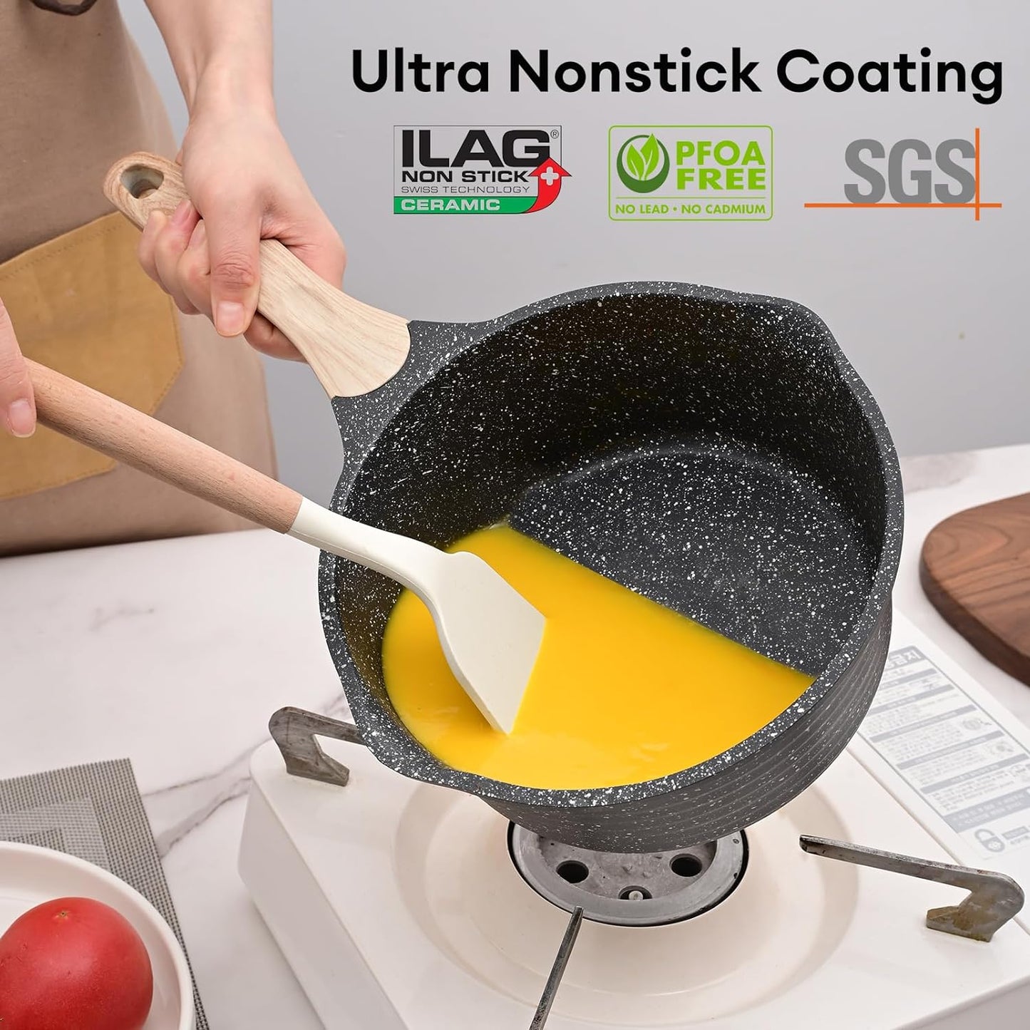 JEETEE 2 Quart Sauce Pan with Lid, Non Stick Small Pot with Coating, Masterclass Cookware Sauce Pot for Cooking, PFOA/PFOS Free