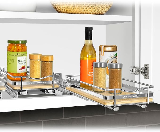 LYNK PROFESSIONAL® Élite™ Pull Out Spice Organization for Cabinets - 6-3/8 inch Wide – Spice Rack for Inside Cabinets – Wood/Chrome - Sliding Spice Rack Organizer for cabinet – Spice Rack - 1 Tier - Image 6