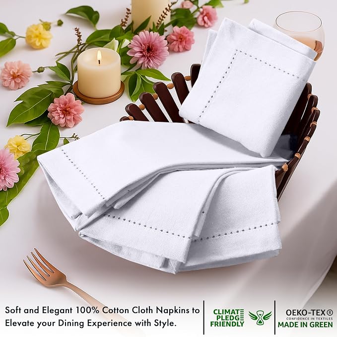 Ruvanti Cloth Napkins Set of 12, 100% Cotton High GSM 18x18 Inches, Hem Stitched Corners, Soft, Washable, Highly Durable & Absorbent, Perfect for Parties, Christmas, Thanksgiving Dinners – White - Image 4