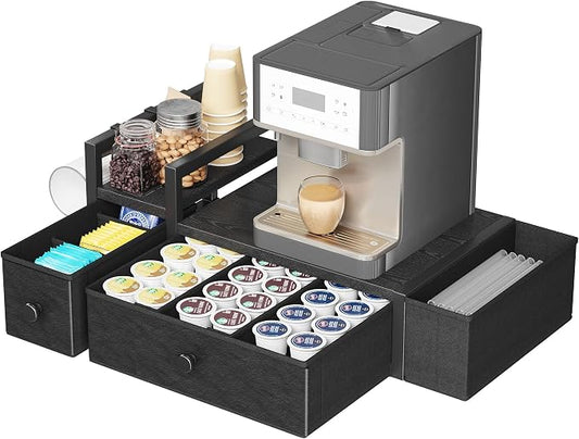 Homeiju Coffee Pod Drawers - K Cup Organizer, Nespresso Pods Holder with Mug Rack, Coffee Holder for Countertop, 52 Capacity Pods, Suitable for Kitchens, Offices and Coffee Bars(Black) by Homeiju