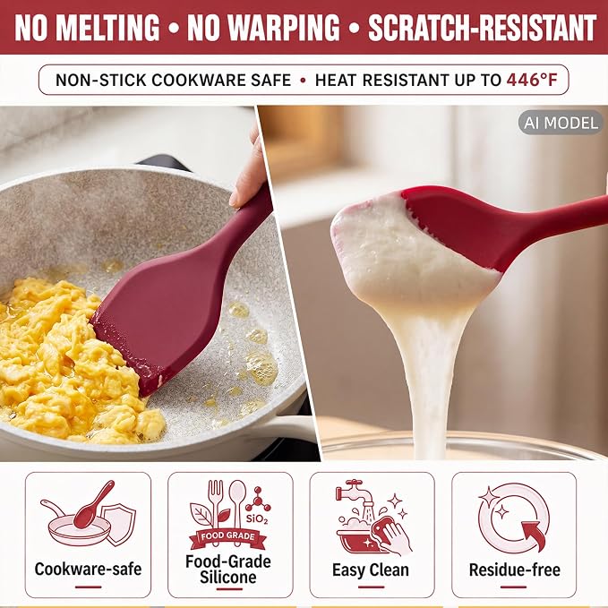 Kitchen Utensils Set,9 PCS Silicone Cooking Utensils Set Spatula Set,Cooking Utensils Tool,Tongs,Spoon,Whisk,Brush,Dishwasher Safe Kitchen Gadgets for Non-Stick Cookware,Home Essential(Red) - Image 5