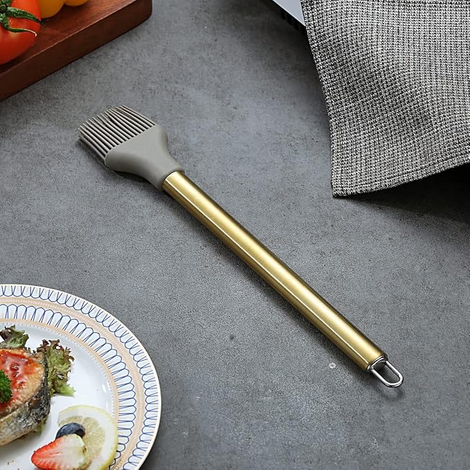 Gold Basting Brush, Berglander Non-stick Silicone Kitchen Brush For Cooking With Titanium Gold Plating Handle, Barbeque Brush, Pastry Brush, BBQ Brush, Dishwasher Safe, Easy to Clean - Image 2